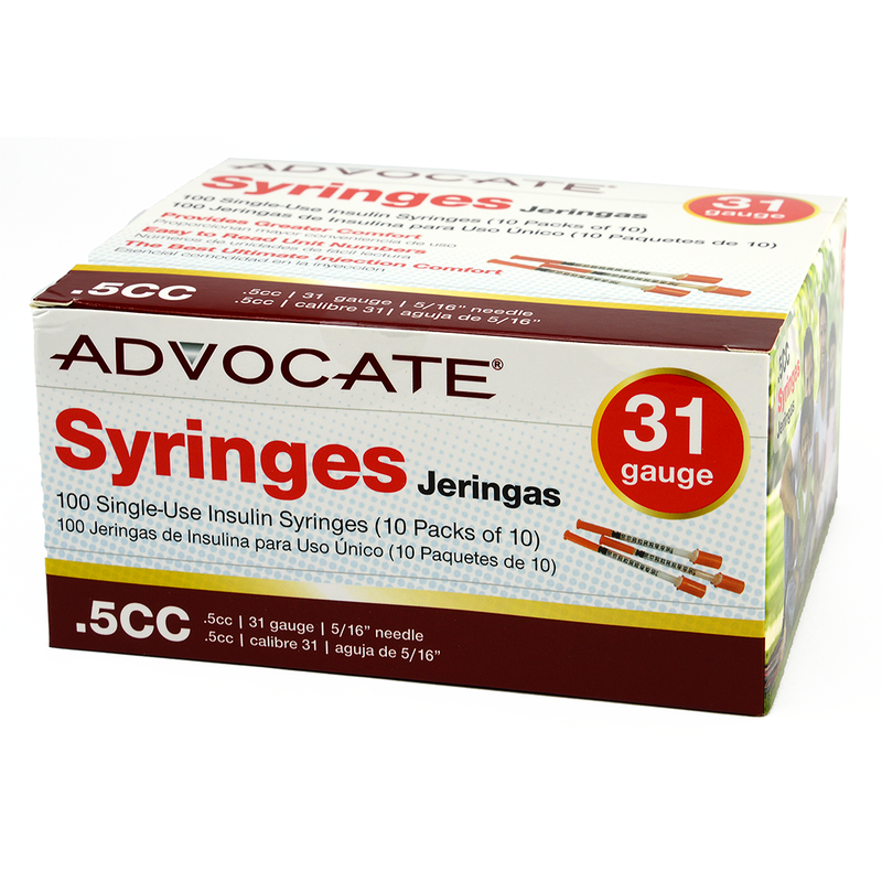 Advocate Insulin Syringes - 31G 1/2cc 5/16"- BX 100