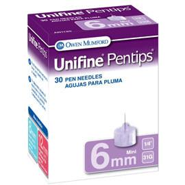 Owen Mumford Unifine Pentips Pen Needles 6mm x 31g - BX 30 - Total Diabetes Supply
