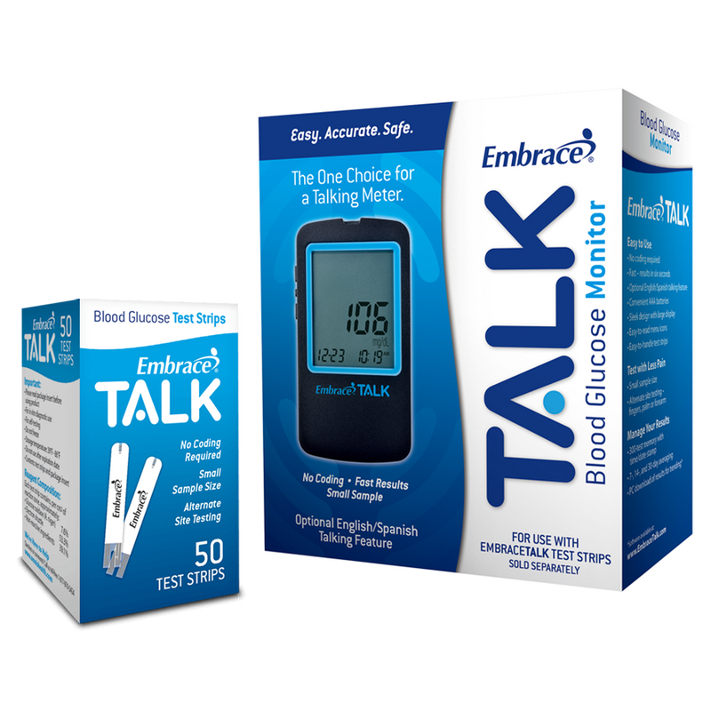 Embrace TALK Meter with 50 Glucose Test Strips