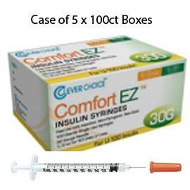 Case of 5 Clever Choice Comfort EZ Insulin Syringes - 30G U-100 1 cc 5/16" - BX 100 - Total Diabetes Supply
