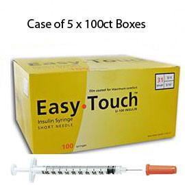 Case of 5 EasyTouch Insulin Syringe - 31G 1CC 5/16" - BX 100 - Total Diabetes Supply
