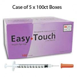 Case of 5 EasyTouch Insulin Syringe - 28G .5CC 1/2" - BX 100 - Total Diabetes Supply
