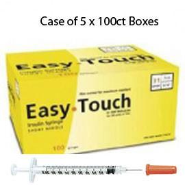 Case of 5 EasyTouch Insulin Syringe - 31G .3CC 5/16" - BX 100 - Total Diabetes Supply
