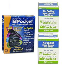 Prodigy Pocket Glucose Meter Kit Combo (Meter Kit and Test Strips 100ct) - Total Diabetes Supply
