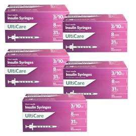 UltiCare Ulti-Fine II U-100 Insulin Syringes Short Needle 31g 3/10cc 5/16in 100/bx Case of 5 - Total Diabetes Supply
