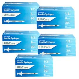 UltiCare Ulti-Thin II U-100 Insulin Syringes Short Needle 30g 1/2cc 5/16in 100/bx Case of 5 - Total Diabetes Supply
