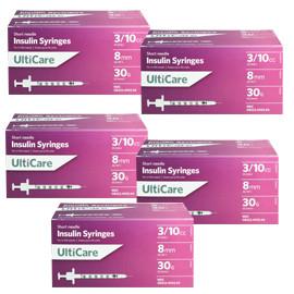 UltiCare Ulti-Thin II U-100 Insulin Syringes Short Needle 30g 3/10cc 5/16in 100/bx Case of 5 - Total Diabetes Supply

