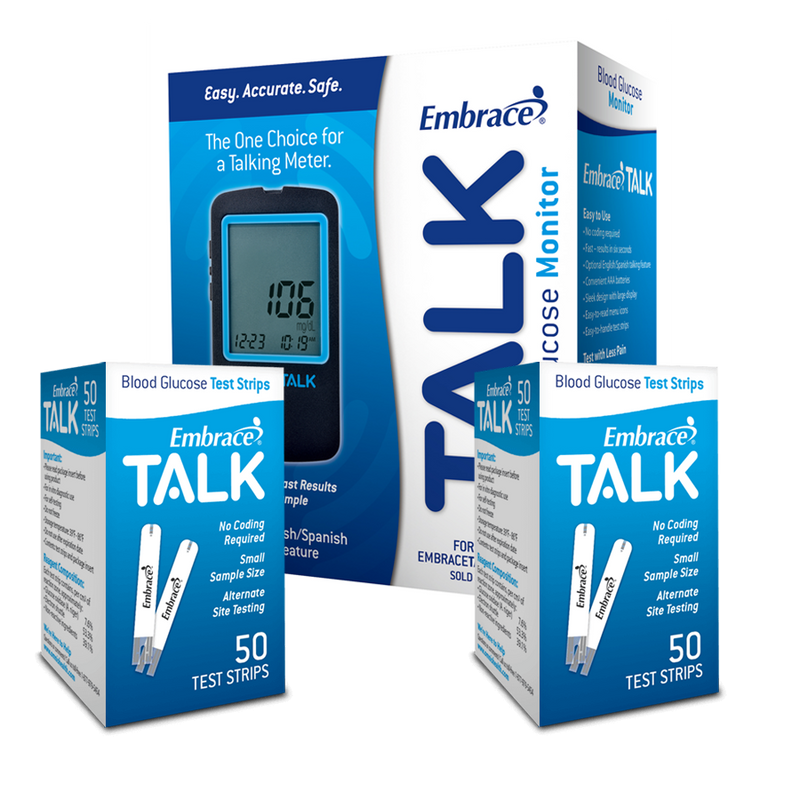 Embrace TALK Meter with 100 Glucose Test Strips