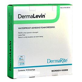 Dermarite DermaLevin Adhesive Foam Dressing 4" x 4" Square with 2" x 2" Pad, Water-proof (10 pcs. per box) - Total Diabetes Supply
