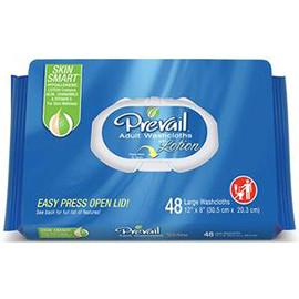 Prevail Disposable Adult Washcloth with Press-n-Pull Lid 12" x 8" - One pkg of 48 each - Total Diabetes Supply
