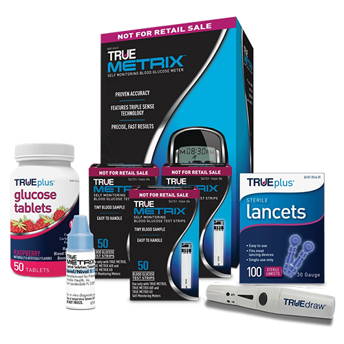 TRUE METRIX® Blood Glucose Testing Package (Meter Kit, 150 Strips, Lancets & Device, Raspberry Glucose Tabs)