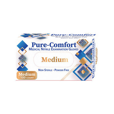 Pure-Comfort Medical Nitrile Exam Gloves - Medium - 100/bx