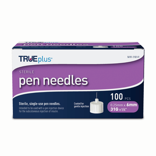 TRUEplus Pen Needles 31G x 6mm (1/4") - 100/bx